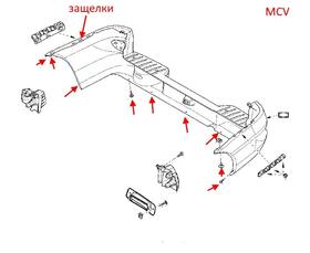 Схема крепления заднего бампера Renault (Dacia) Logan 1 (2004-2013)  MCV
